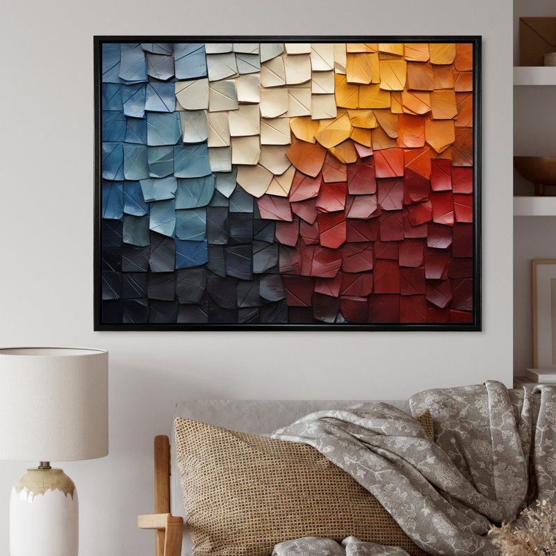 Forest Red Wood Collage III - Modern Wall Decor, Cadre flottant noir, H 16 po x l 32 po x P 1 po
