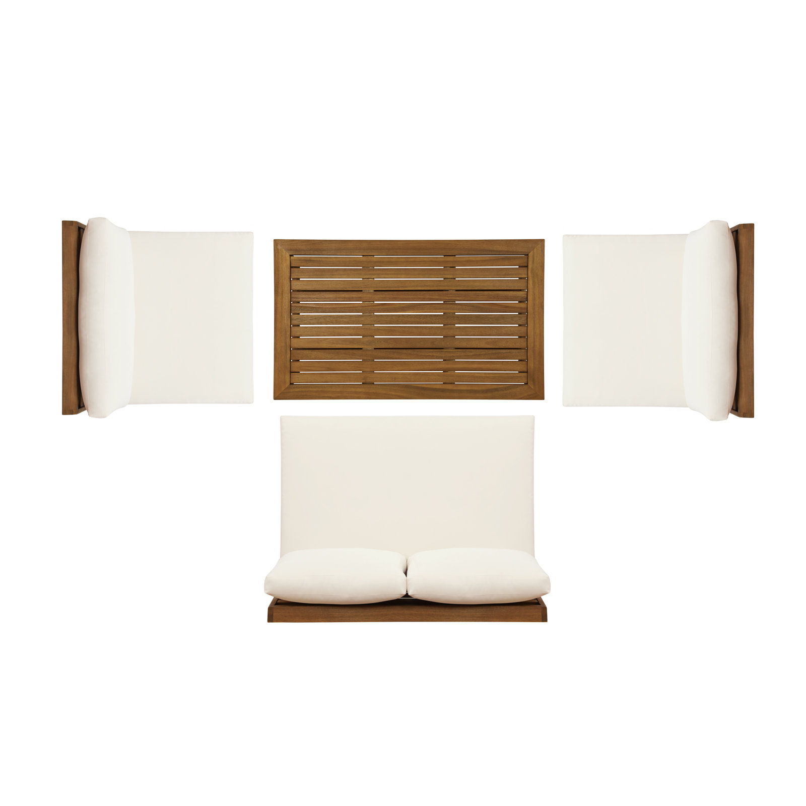 Fishbein Outdoor TK 4 Piece Set, White Cushion/Brown Frame