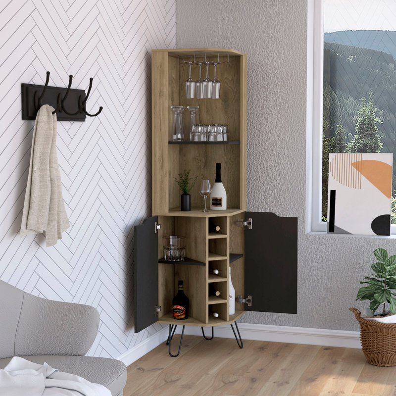 Armoire de bar Audra, six tablettes, quatre tablettes avec porte