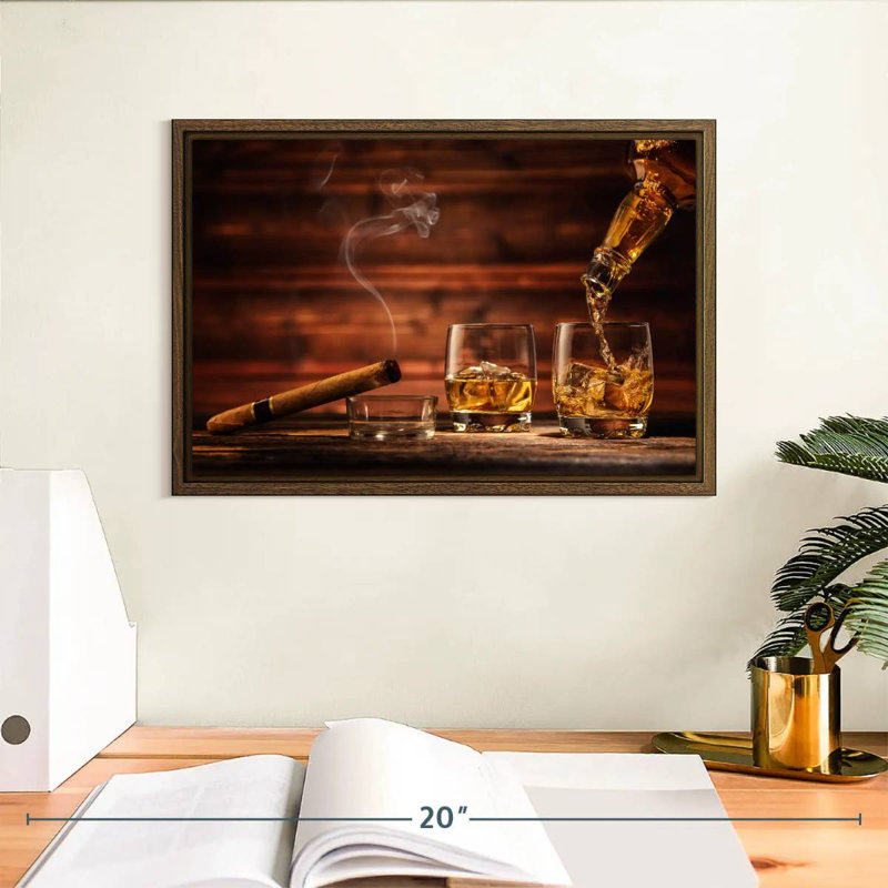 Excellent whisky, 13 po x 9 po, Cadre flottant en noyer