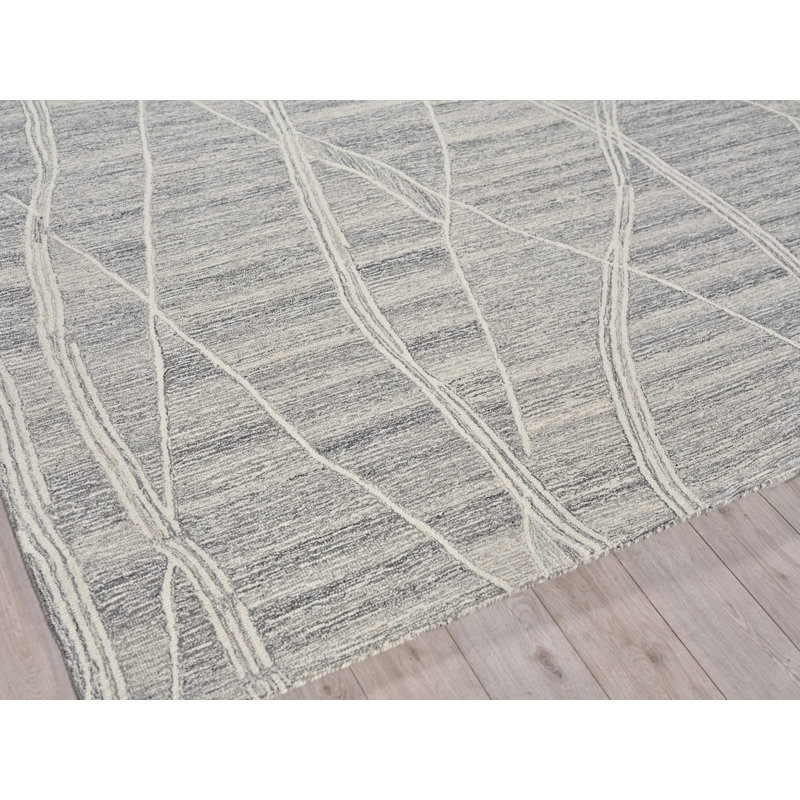 Ivory and Gray Hand-Tufted Wool Rectangular Rug 5' x 8'