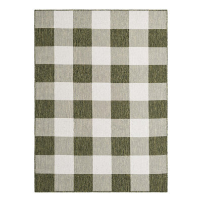 Tereon Checkered Machine Made Power Loom Polypropylene Plastic Indoor/Outdoor Area Rug in Green