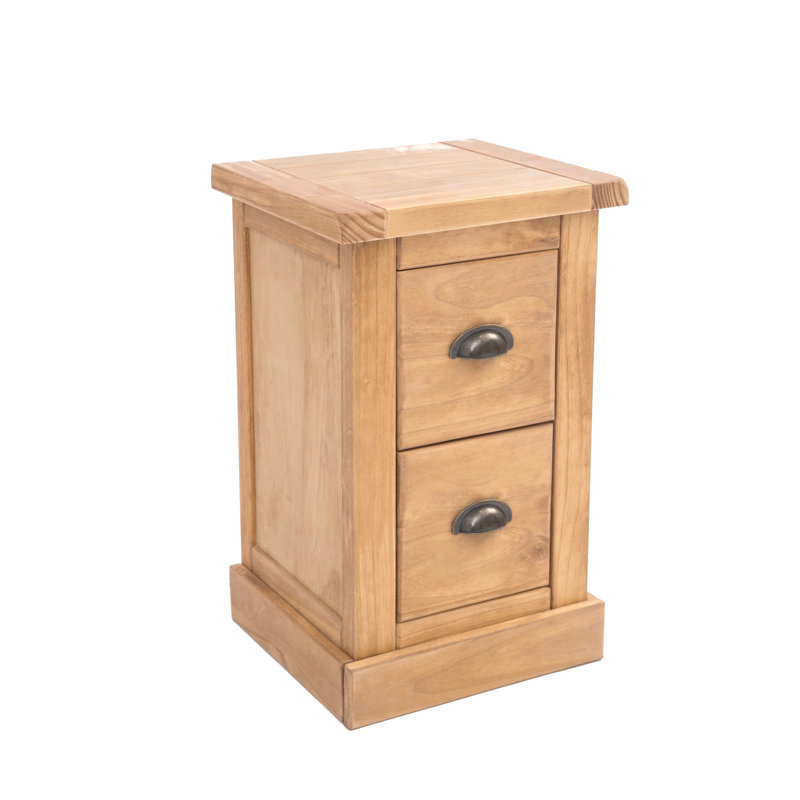35cm W Solid + Manufactured Wood Bedside Table, Waxed, Brass Cup
