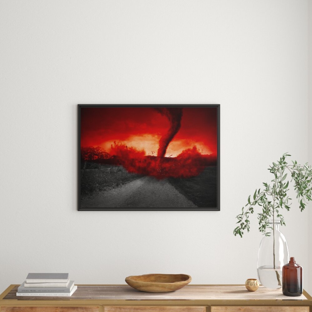 Gerahmtes Wandbild Roter stürmischer Tornado