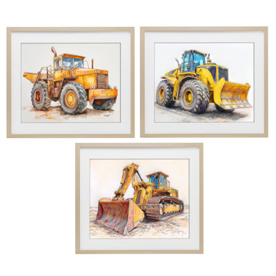 Various Construction Trio 3pc Framed Print Under Glass Set, design by Steve Hunziker
