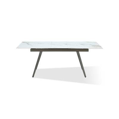 Trudell Extendable Stone Top Metal Leg Dining Table In Polished Cappuccino And Gunmetal