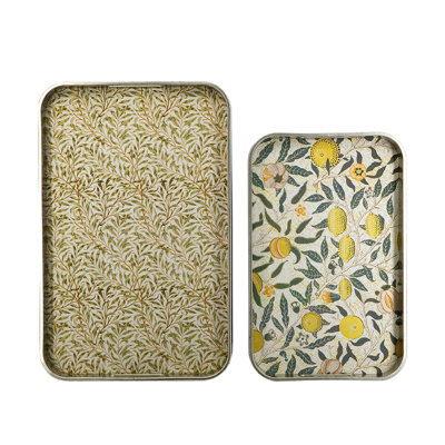S / 2 plateaux rectangulaires en verre et en plastique avec motifs botaniques multicolores L: 13 x 20 x 2 po S: 10,5 x 16,5 x 2 po