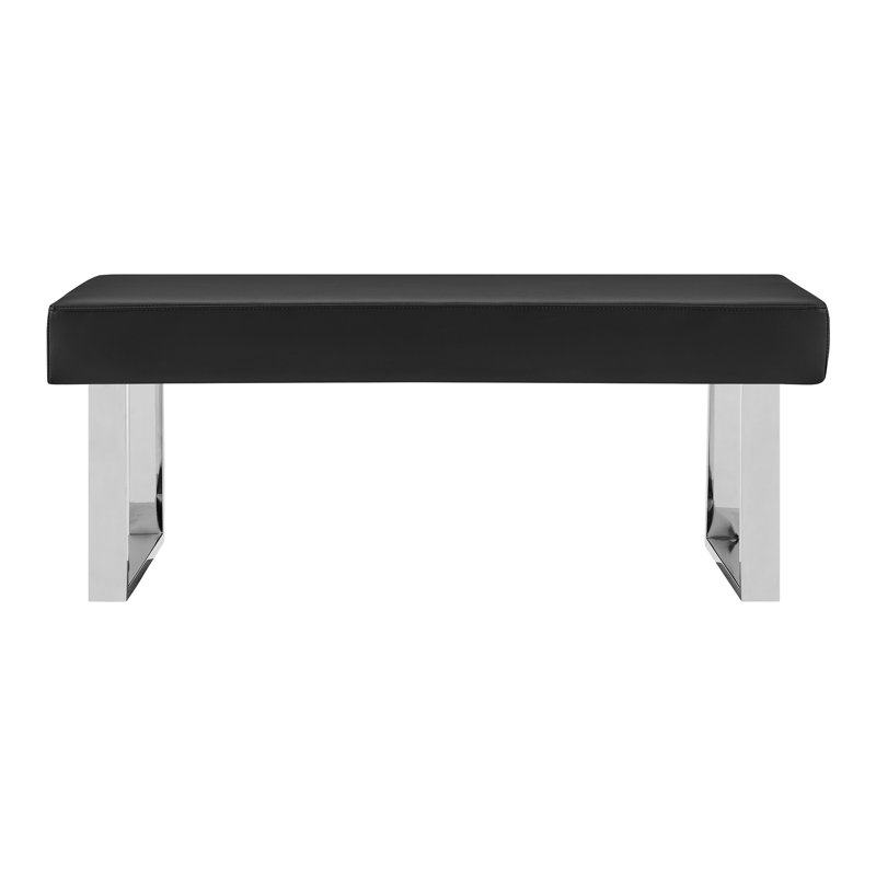 Darcie Faux Leather Upholstered Bench, Black, 19" H x 48" W x 18" D