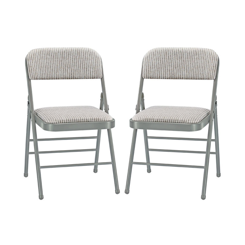 White Fabric Padded Armless Stackable Metal Chairs, Set of 2