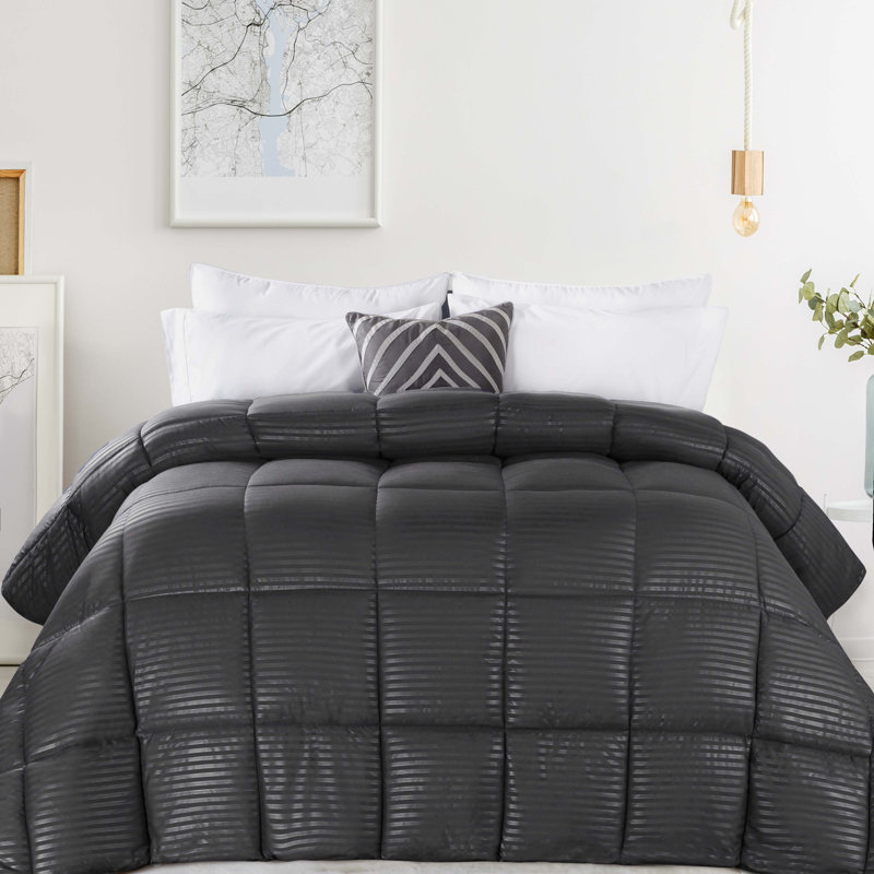 Reversible Striped 100% Brushed Microfiber Down Alternative Comforter, Twin/Twin XL Comforter, Charcoal