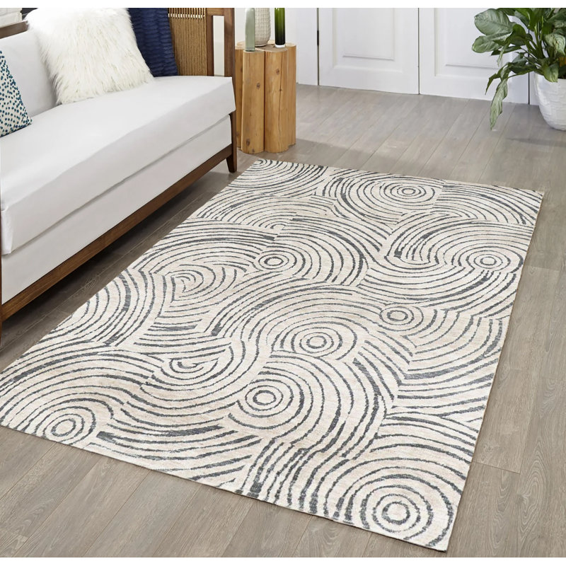 Tapis gris bohémien beige, Rectangulaire 8 pi x 10 pi