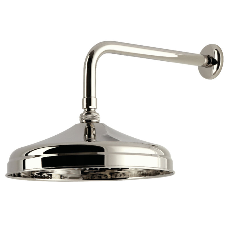 Pomme de douche ronde en laiton avec bras de douche de 12 po Kingston, Nickel poli