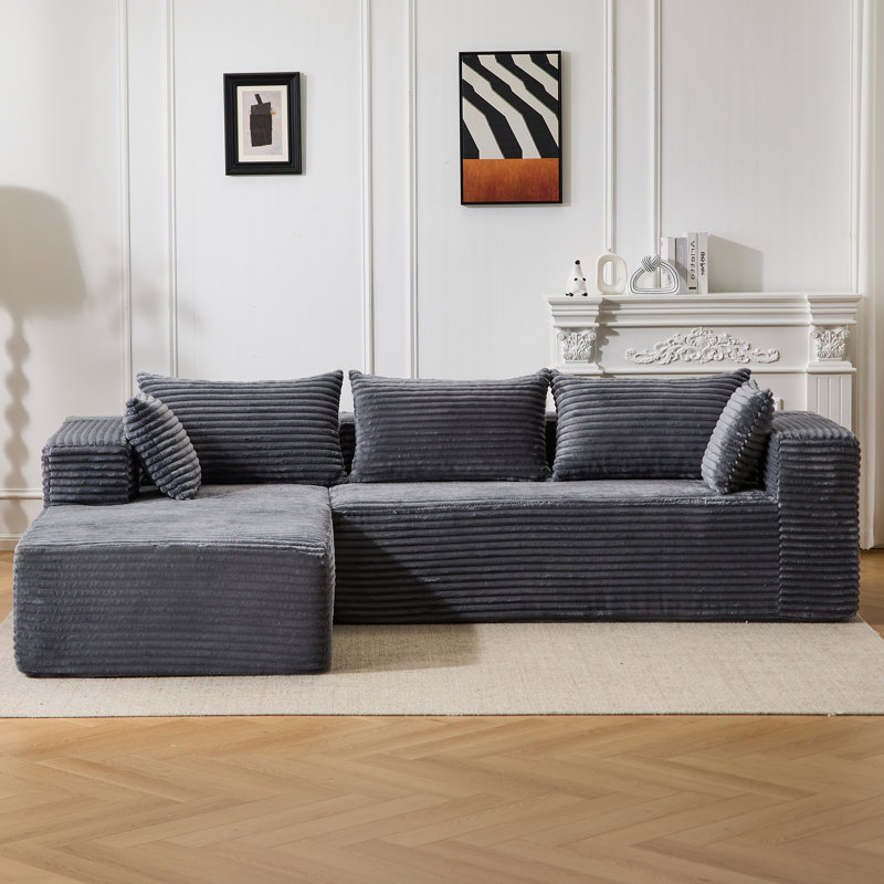107" Modular Sectional Couch With L-Shape Chaise,Boneless Sofa For Living Room,Modern Cloud Couch With Deep Seat,No Assembly Required,Loveset,Black(Left Facing Chaise)