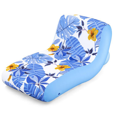 H2OGO! Blissful Drifter Fabric Lounge - 69" x 42", Blue-Yellow Tropical Pattern, Inflatable Pool-Water Float