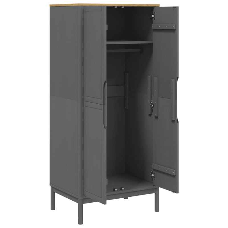 vidaXL Wardrobe Grey Solid pine wood 30.3 x 20.9 x 67.3 in Wardrobe, Grey