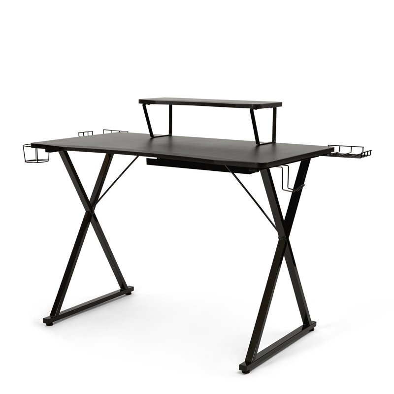 AeroDynamic 46" Black Gaming Desk with Cup Holder & Headphone Hook