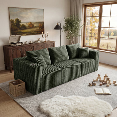 Canapé d'angle modulaire moderne Aldora 101,6 po en velours côtelé avec ressorts ensachés, aucun assemblage requis, comprend les accoudoirs gauche et droit et le siège central pour le salon