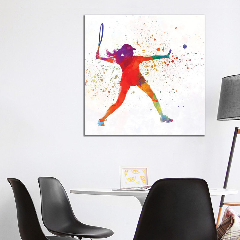 Woman Tennis Player 01 in Watercolour 1 Piece Wrapped Canvas Painting, 93.98 cm H x 93.98 cm W x 1.91 cm D