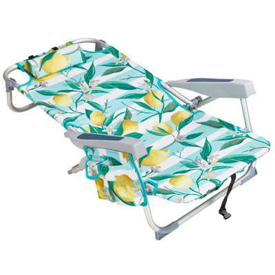 Chaise de plage pliante inclinable à 5 positions, chaise d'extérieur portative légère en aluminium avec porte-gobelet latéral et poches de rangement pour le camping, le pique-nique, les événements sportifs et la cour
