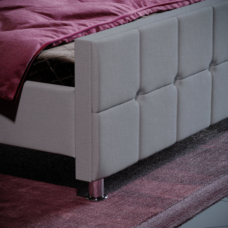 Raul Upholstered Bed Frame, UKFR Certified, Kingsize (5'), Light Grey Linen