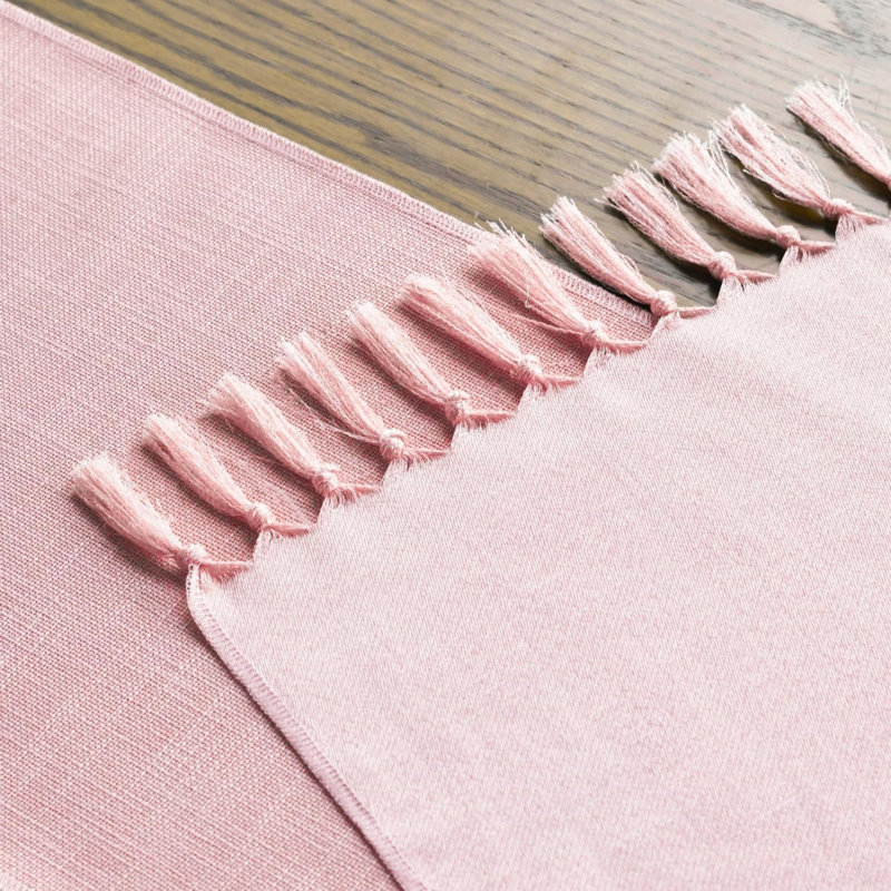 Blush Pink Boho Rural Rustic Farmhouse Tassel Table Runner, 33x183 cm Spring Kitchen Dining Table Decoration Wedding Holiday Party Decor