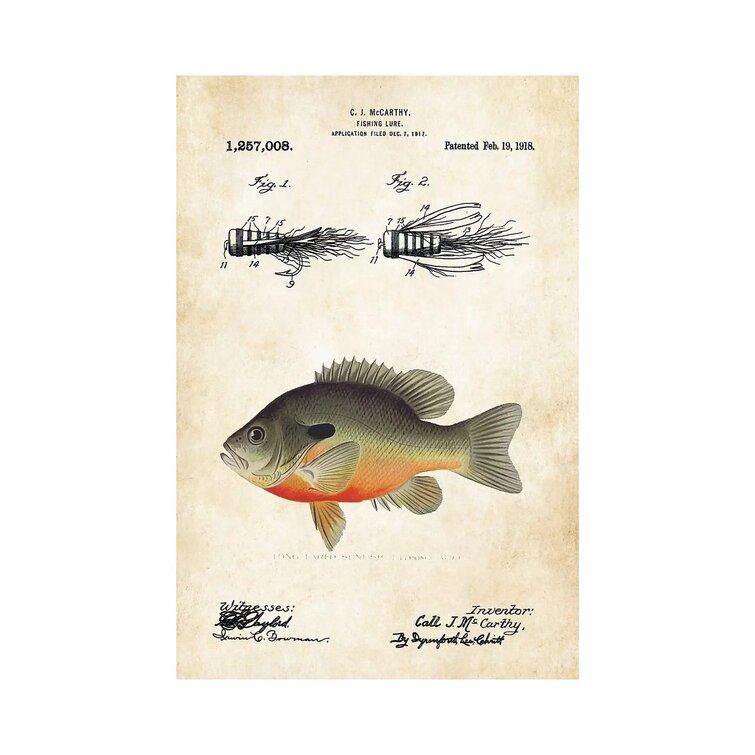 Lake Trout Fishing Lure by Patent77 - Wrapped Canvas Graphic Art East Urban Home Size: 26 H x 18 W x 1.5 D