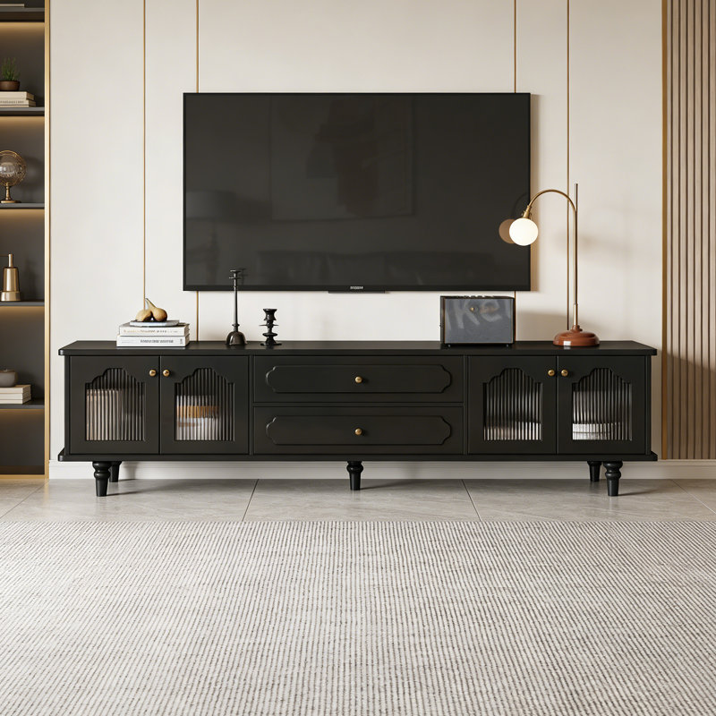 Meuble télé Luxury Roman, H 19,68 po x L 86,61 po x l 13,77 po, Noir