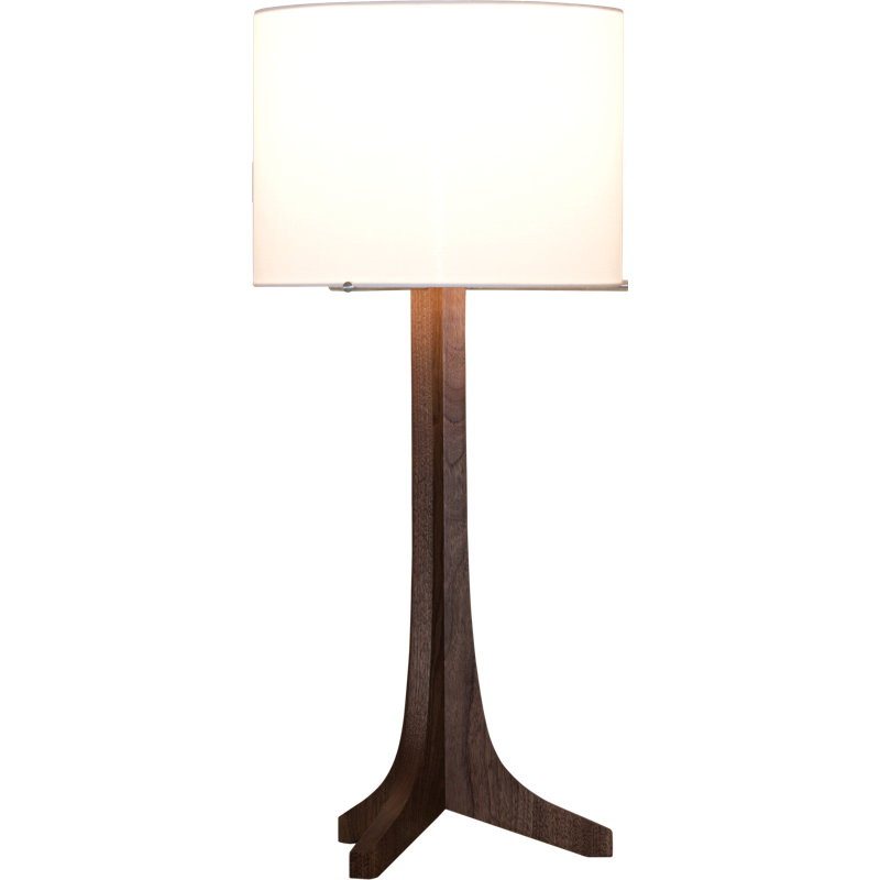 Lampe de table 28 po Nauta, Noyer teint foncé, Lin blanc, Aluminium brossé