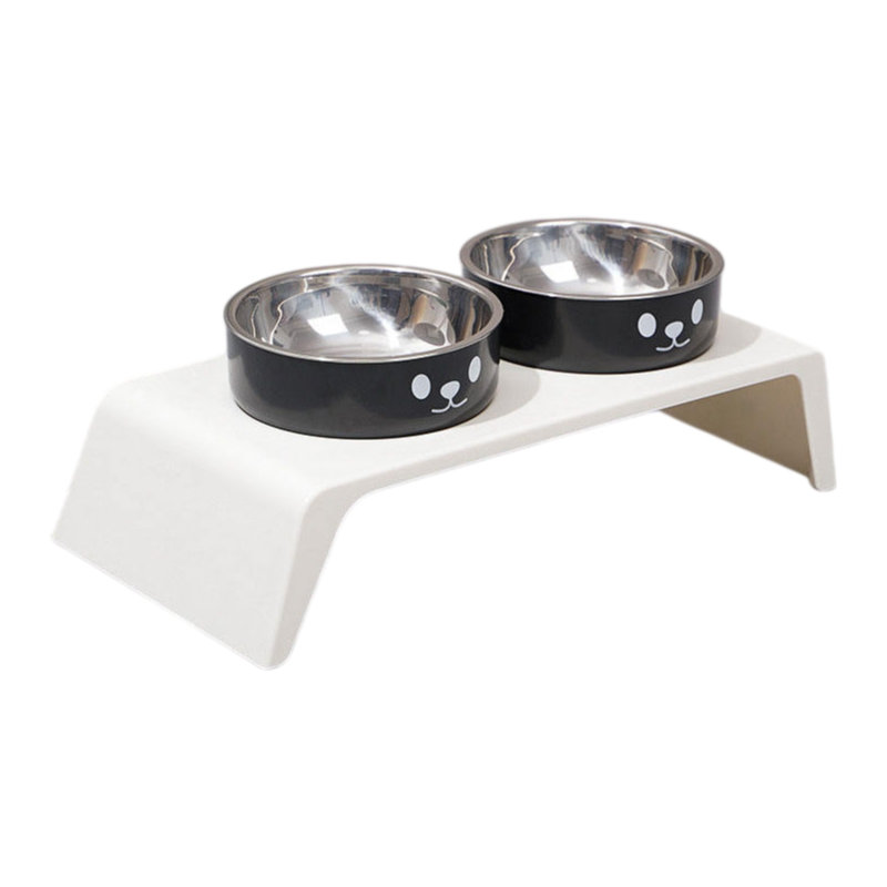 Bols surélevés doubles en acier inoxydable pour animaux avec support anti-basculement, manchon protecteur de cou pour chats et petits chiens, support en plastique noir de 15 x 7,1 x 4,7 pouces