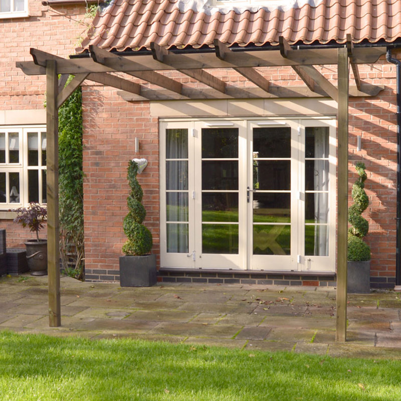 Micha Solid Wood Wood Pergola, 12' x 6', Rustic Brown