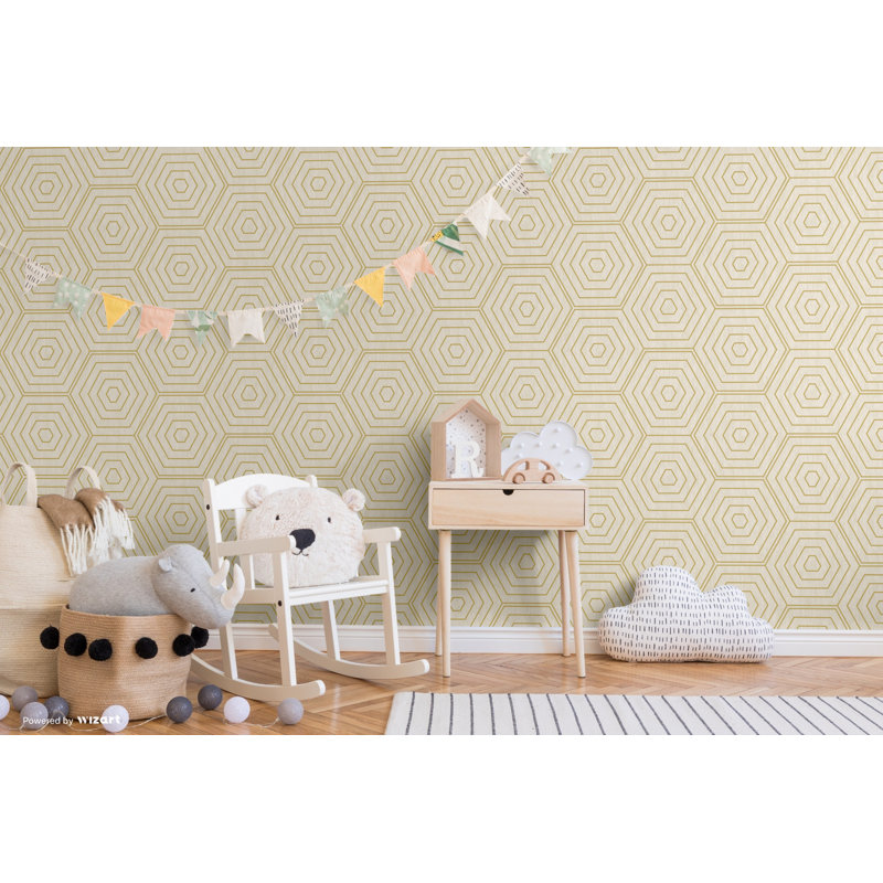 Hexagons 1m x 53cm Metallic Wallpaper Roll, Stone