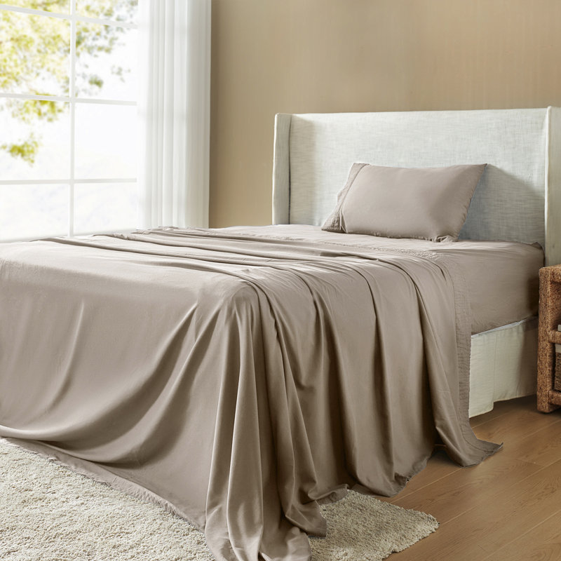 Draps et taies d'oreiller en polyester, Ivoire, Ensemble de draps pour lit simple avec deux taies 