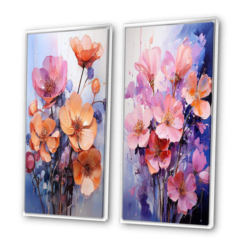 «Peach Purple Violets Représentation Dreams», 2 pièces, Cadre blanc, H 32 po x l 32 po