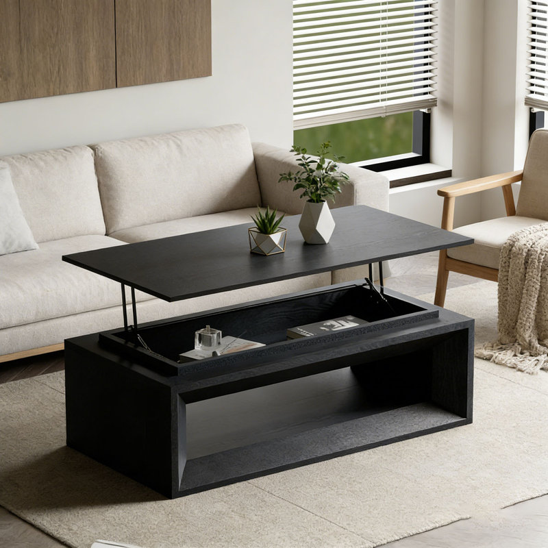 Table basse à plateau relevable 43,3 po avec rangement, Noir