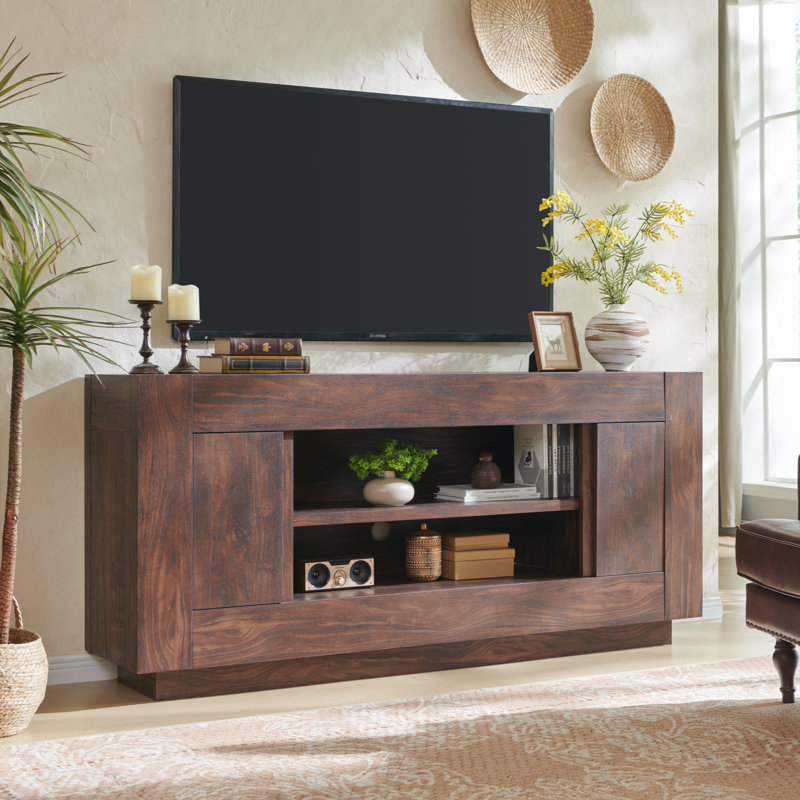 70" Media Console With Distinctive Style & Large Storage, Dark Walnut