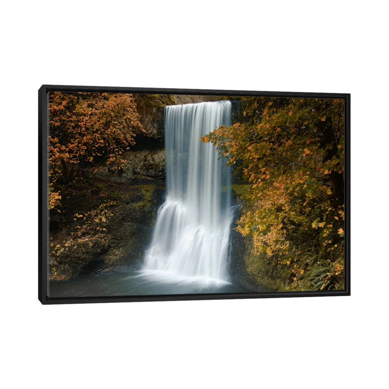 « automne cascade », impression sur toile, H 40 po x l 60 po x P 1,5 po, Toile avec cadre noir, Pas de tapis