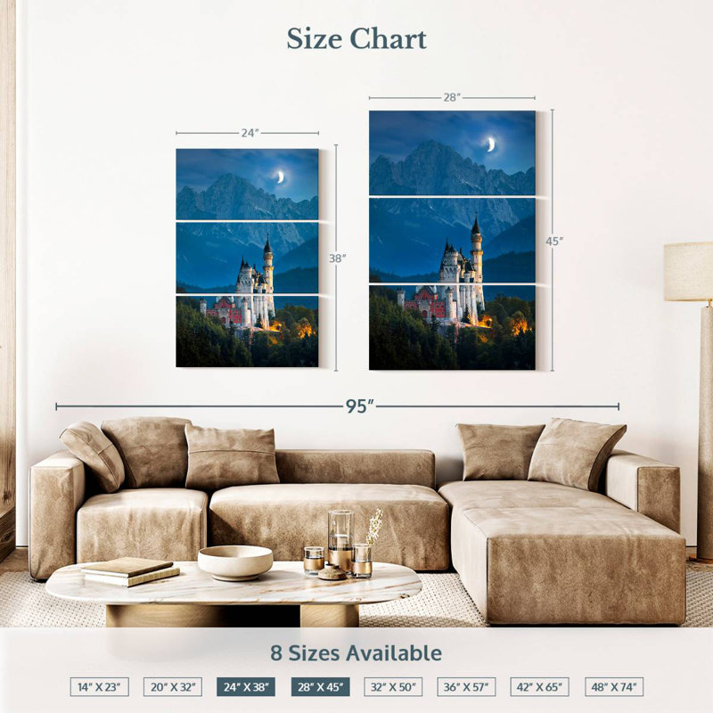 Lilie Neuschwanstein Castle At Night, 38" H x 24" W