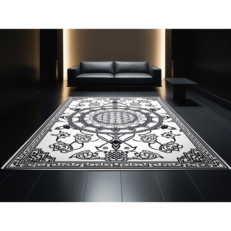 Machine Washable Roslindale Classic Oriental Rug in Blue – Black Binding, 7x9