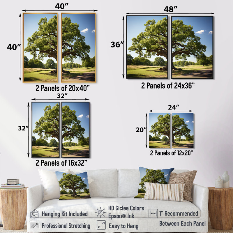Décoration murale arbres chêne majestueux II - chêne floral, Noir, Cadre flottant, H 36 po x l 48 po