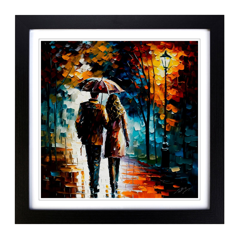 Lovers Palette Knife Painting - Single Picture Frame Print on Wood, Black