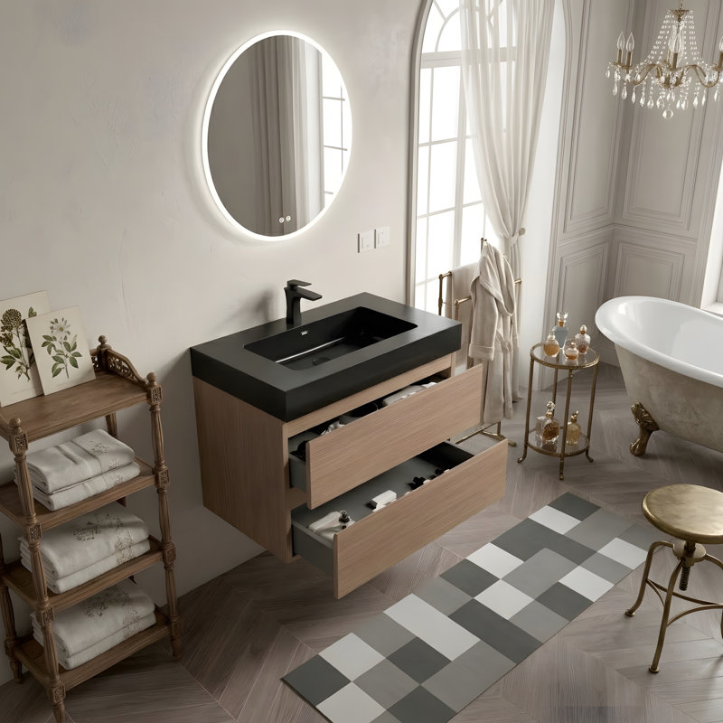 Meuble-lavabo mural 30 po avec lavabo et 2 tiroirs, 30, Noir