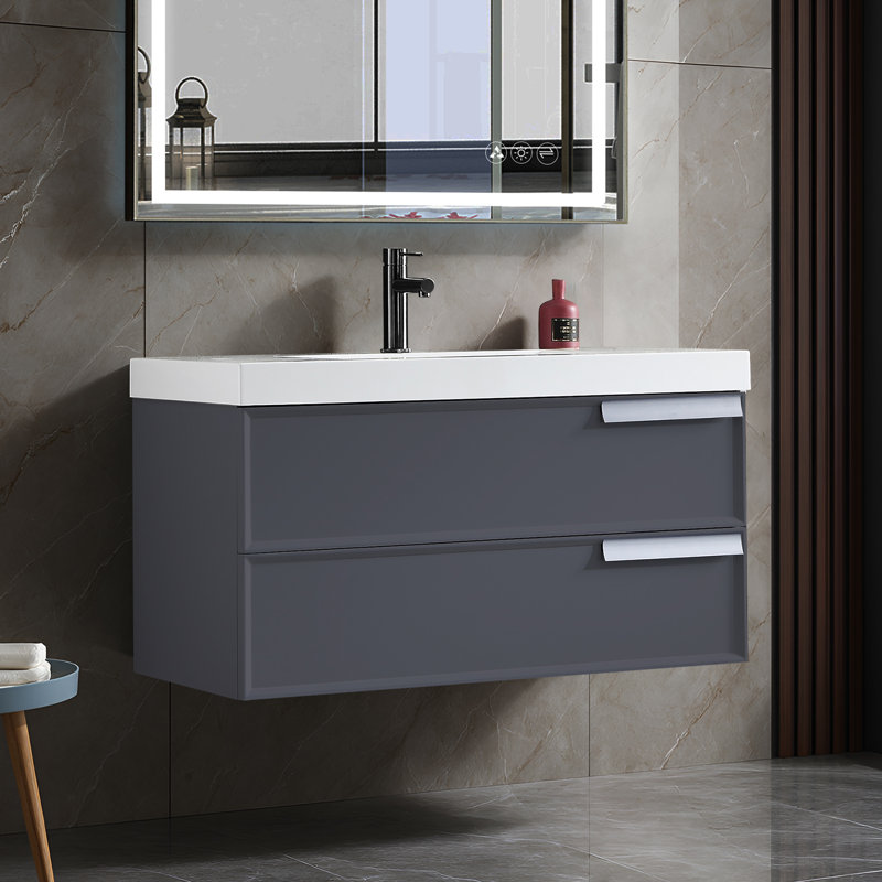 Tyonna 36 " W Free Standing Wall Mounted Single Double Single Vanity Bathroom Vanity With Acrylic Top, Matte Gray, No Mirror