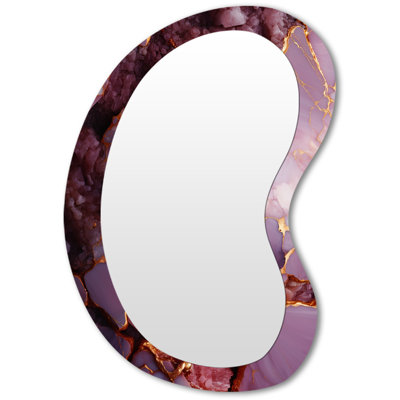 Esenia Pink and gold Marble agate river I - Abstract Unique Shape Unique Wall Mirror, Modern Asymmetrical Mirror, Printed Metal Art