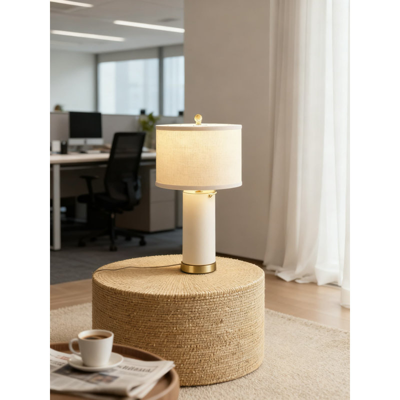 Ensemble de 2 lampes de table modernes à DEL à 3 niveaux d'intensité variable avec abat-jour en tissu, base en cuir synthétique pour salon, chambre à coucher, bureau et table de chevet