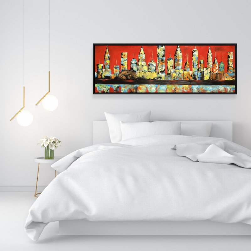 Vue de la ville rouge, toile encadrée jaune - Décoration moderne