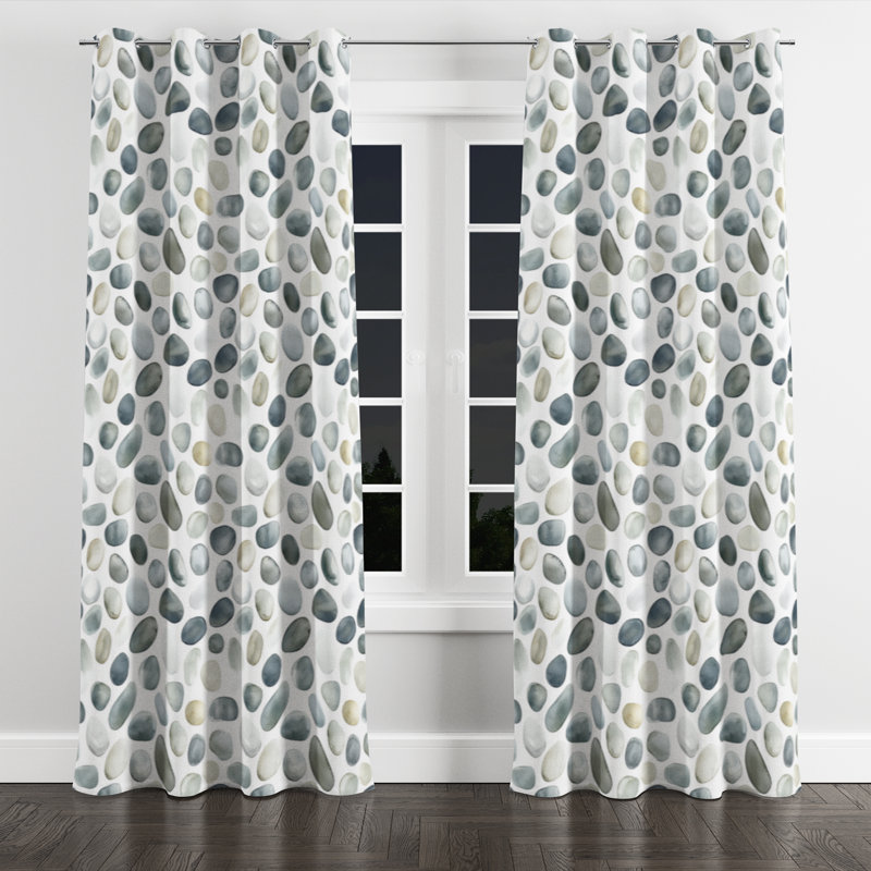 Coastal Room Darkening Curtains - Grey Stone Pebble Soft Grommet Curtain - 1 Panel, 52" W x 90" L, Silver Grommets