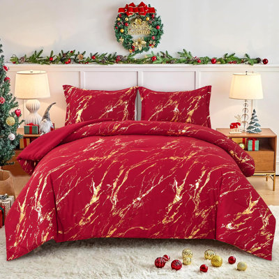 3-Piece Metallic Marble Comforte Set Foil Print Glitter Soft Microfiber All Season