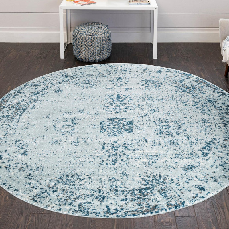 Tapis Brandt, Non, Bleu clair / Bleu marine, Rond 6 pi 1 po