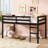 Solid Wooden, Rubber Wooden Twin Loft Bed with Ladder, Bed Platform of Strengthened Slats, Blue-121779873