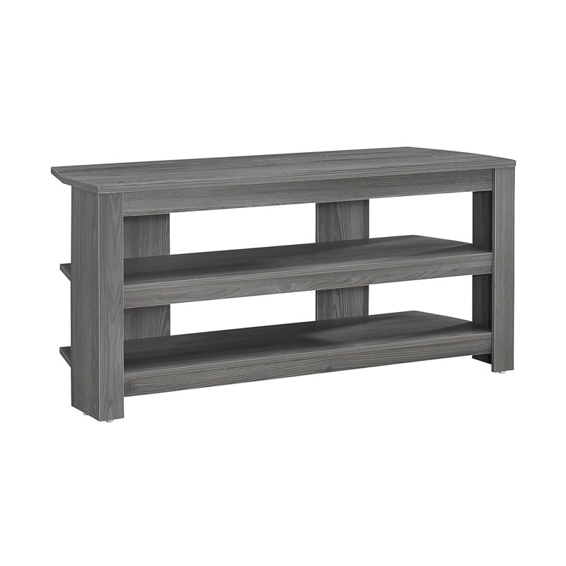 42 Inch Contemporary Grey Tv Stand Entertainment Center With Open Shelves For Accessories Laminate Console Two Thick Panel Home
